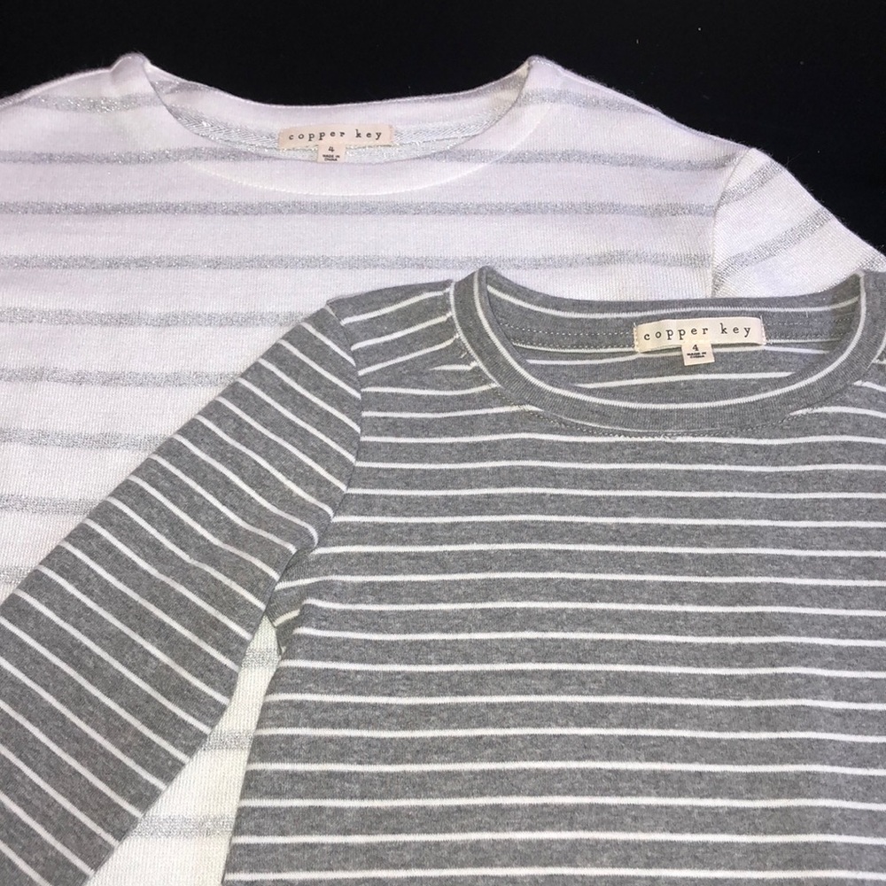 Set of 2 Girls long-sleeve Grey/White/Silver Tops 2T